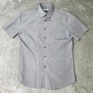 Unbranded Mens Grey Micro Stripe Short Sleeve Button Down Shirt Slim Fit XL